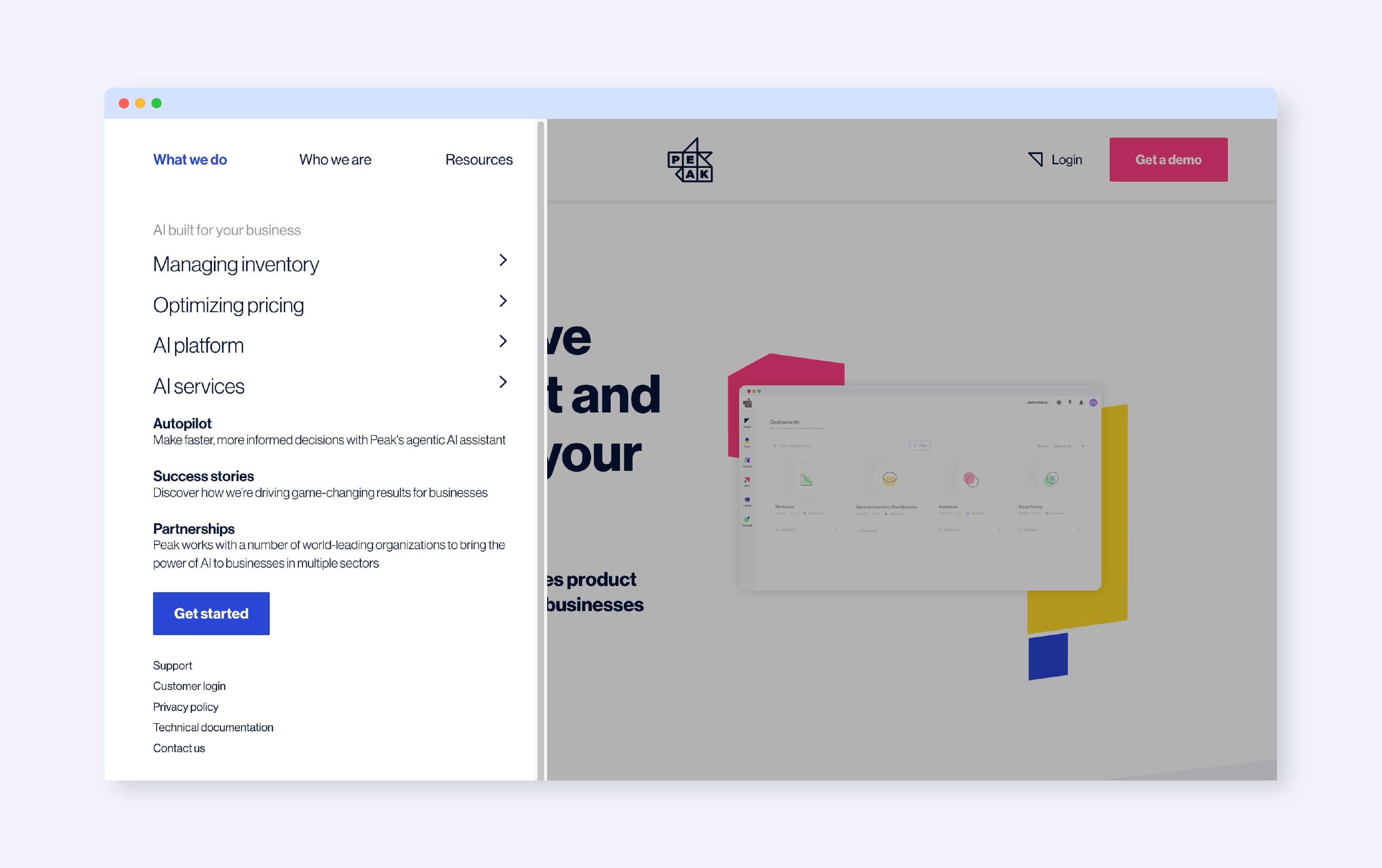 Peak menu's navigation bar image