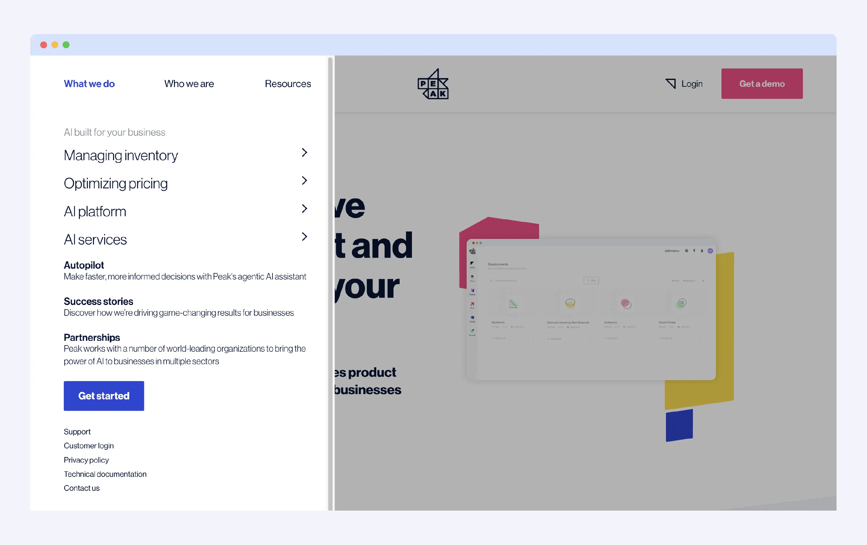 Image of the Peak website's landing page