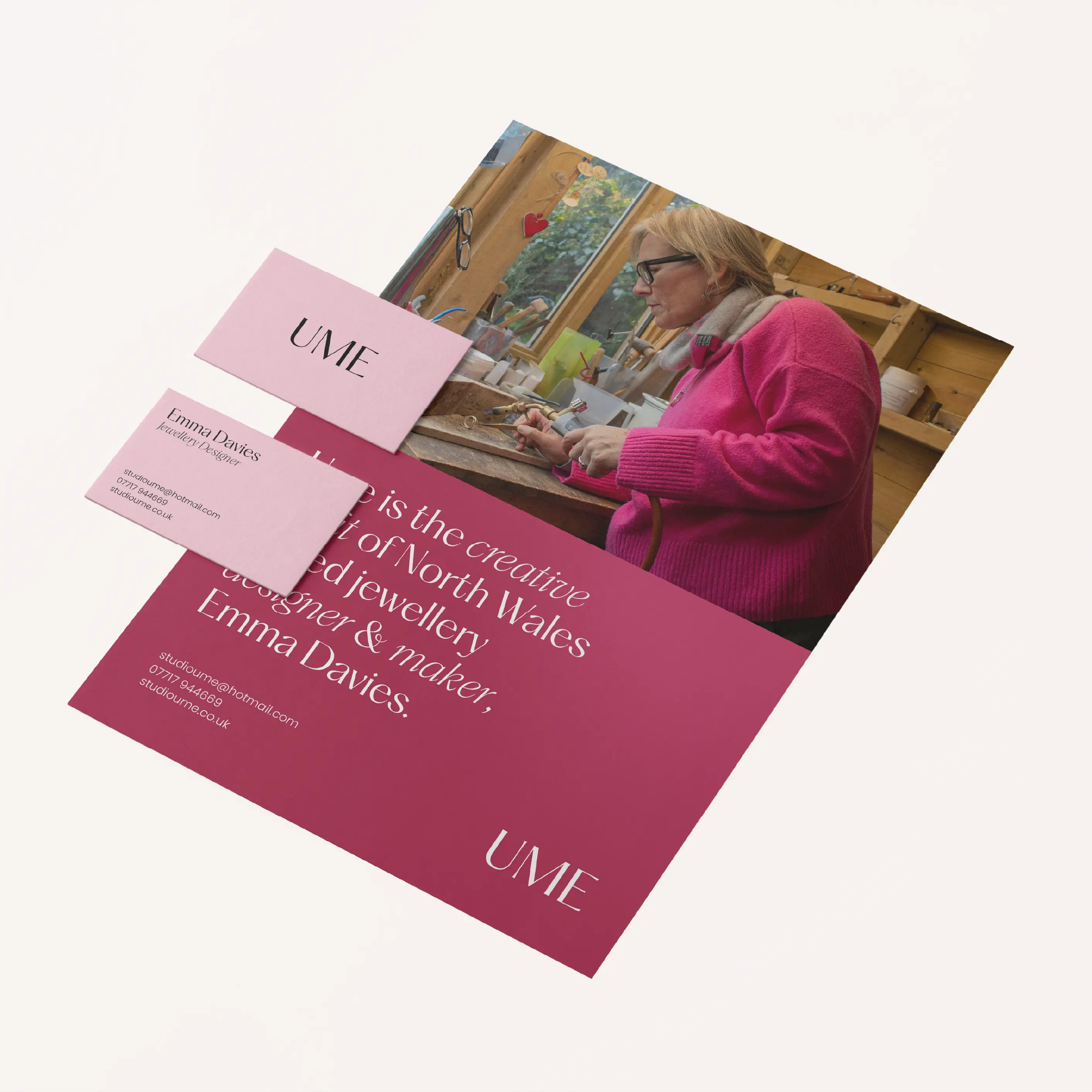 A social media card where you can see the designer working on some jewellery.