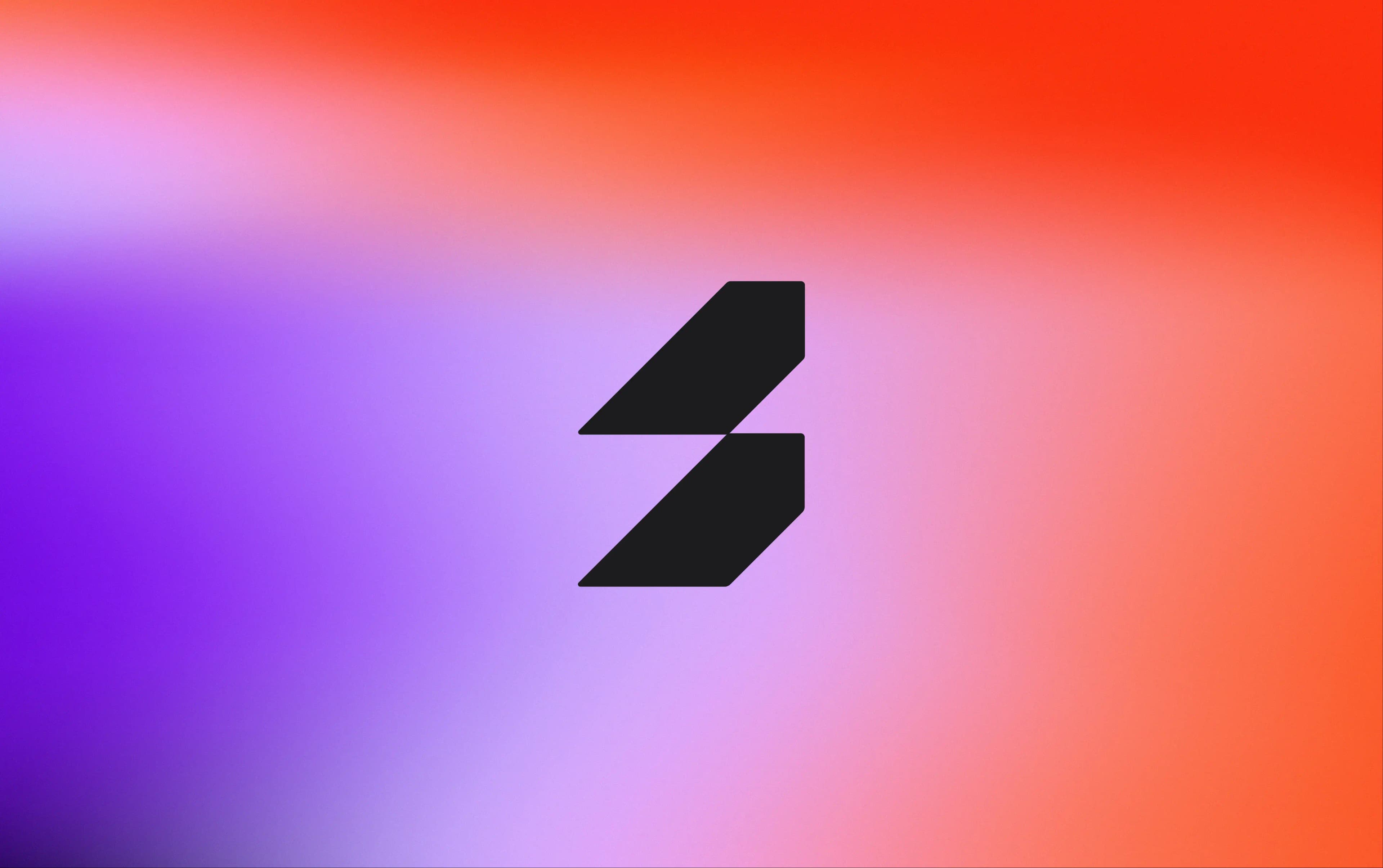 same logo in dar over a violet and orange sideway gradient.